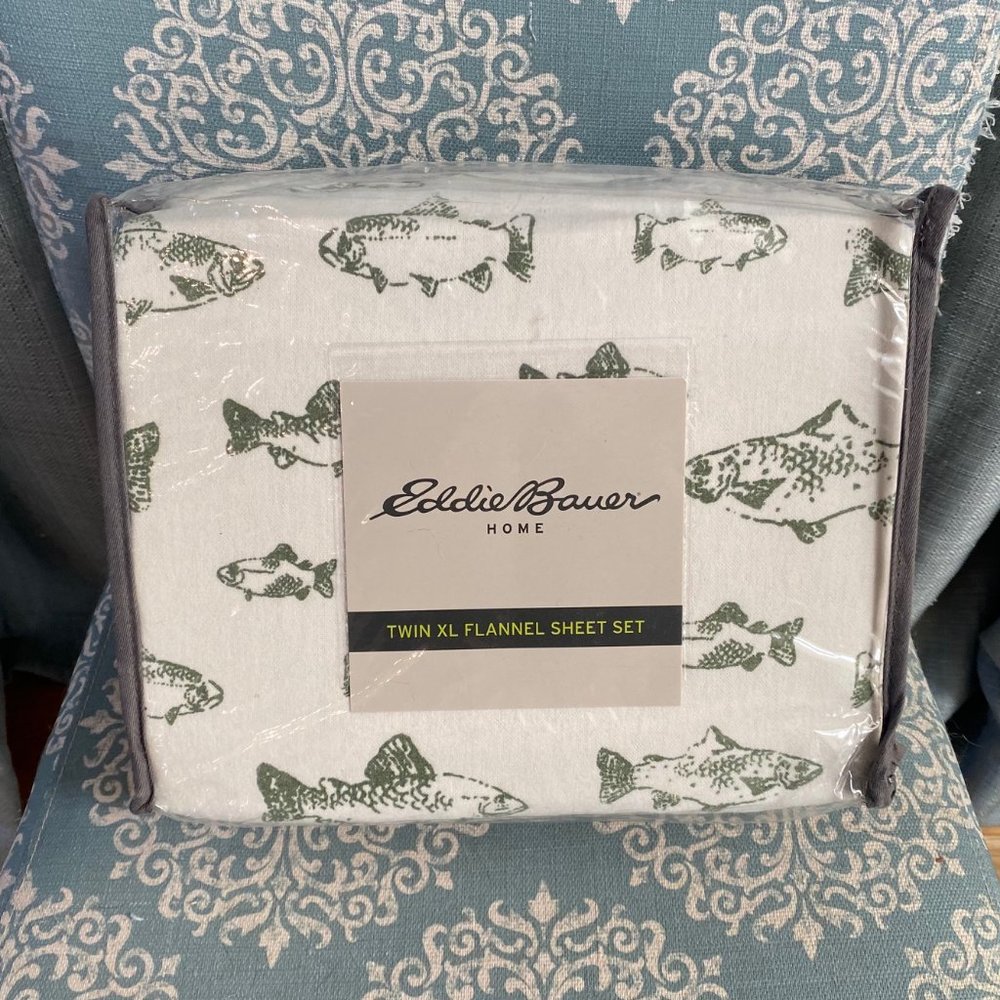 Eddie Bauer "School of Fish" Twin XL Flannel Sheet Set - NWT